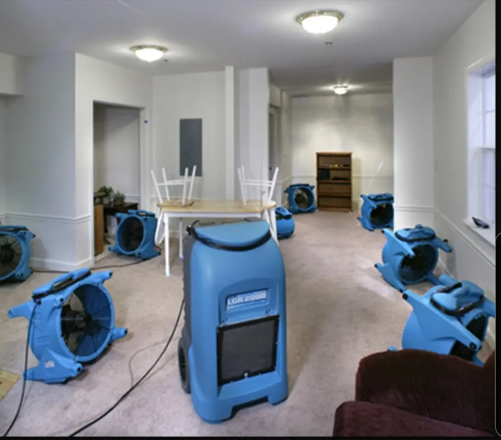 Air movers and dehumidifier setup for Water Extraction & Removal in Antrim